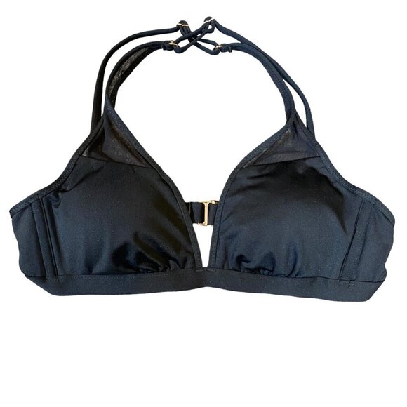 Shade & Shore Black Mesh Accent Triangle Bikini Top Cross Back Strap S 30A - Picture 6 of 10